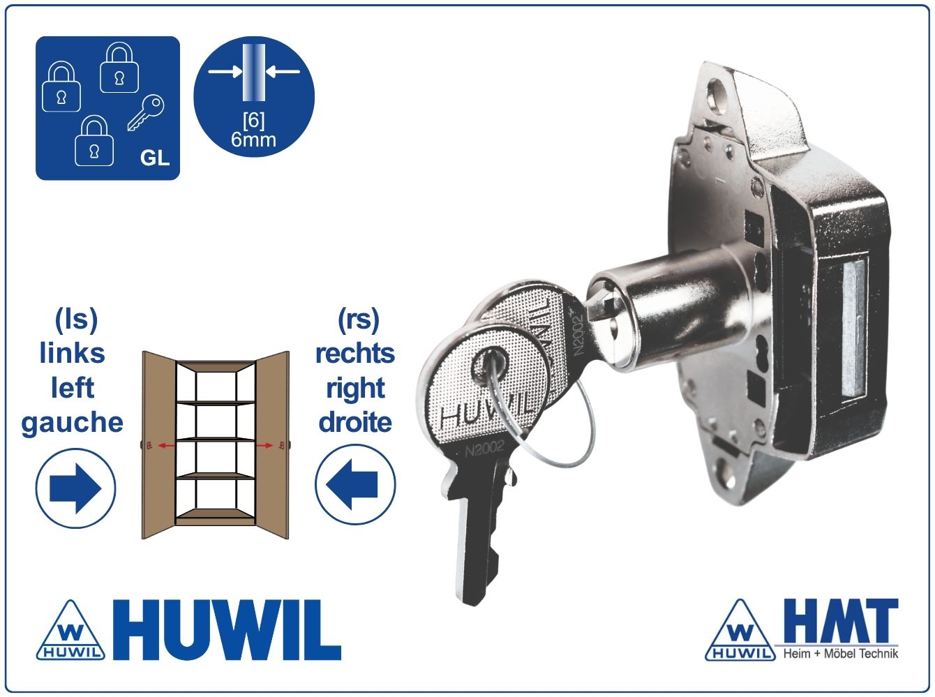 HUWIL Schloss Typ 0247 Ø16,5mm - D25 / rs + ls / GL HUWIL Schloss Typ 0247 Ø16,5mm - D25 / rs + ls / GL