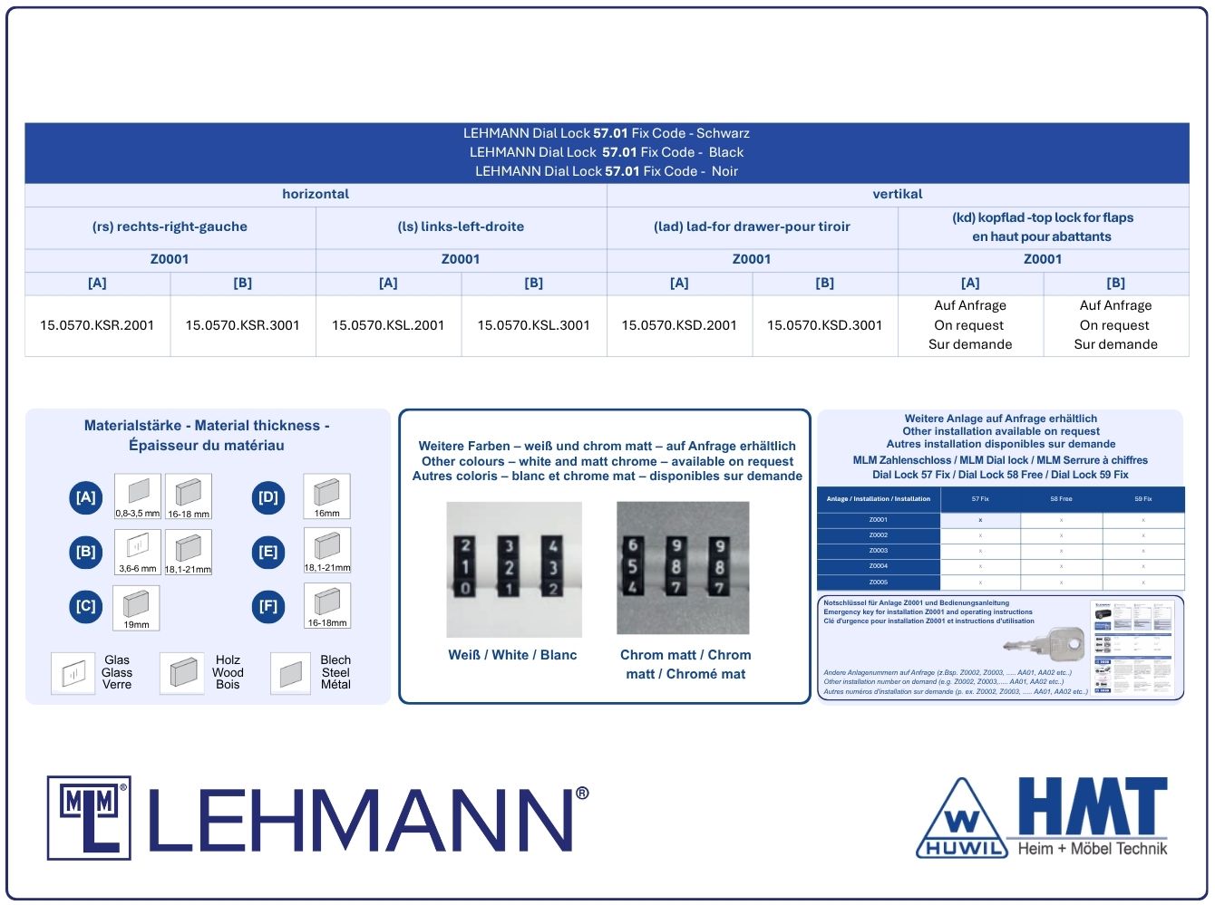 MLM Schloss Typ Dial Lock 57.01 Fix - [B] / ls / Z0001 / G