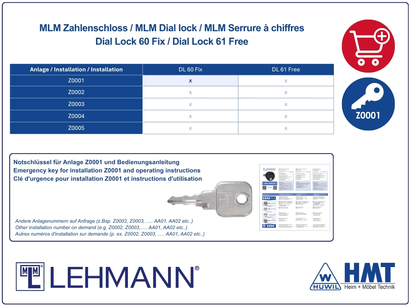 MLM Schloss Typ 60 - Fix / Dial Lock 60 - für Riegel / rund