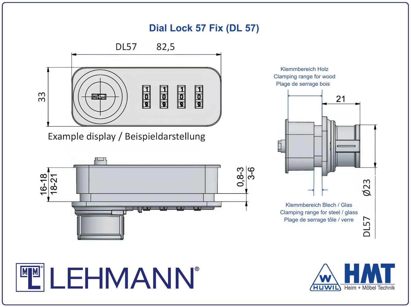 MLM Schloss Typ Dial Lock 57.01 Fix - [B] / ls / Z0001 / G