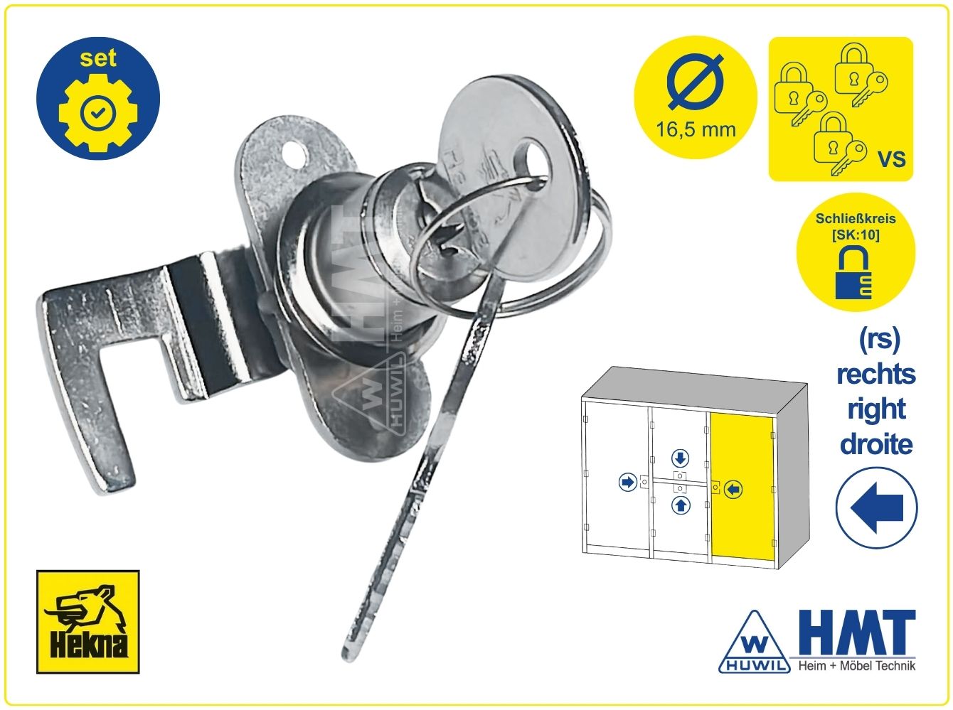 HEKNA Schloss Typ 505 [W9] - Hebel F / rs / VS