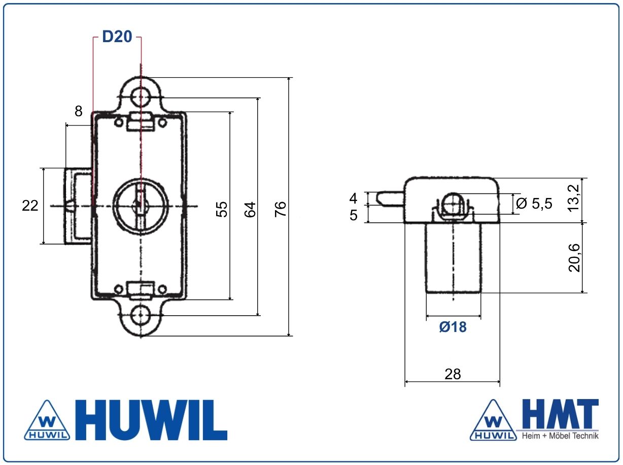 HUWIL Schloss Typ 0237 Ø16,5 [RA] - D20 / rs + ls / #.2120