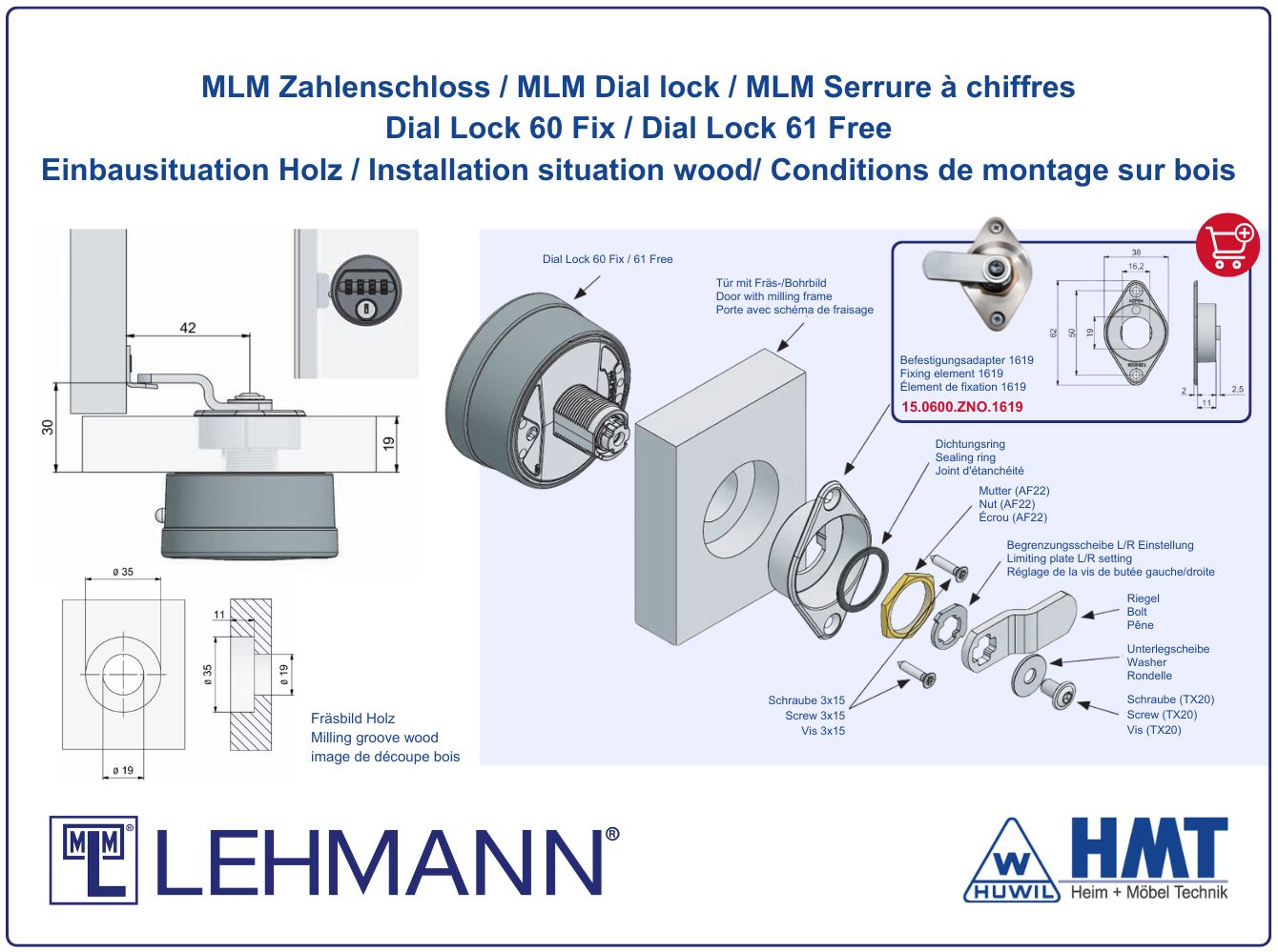MLM Zahlenschloss Typ Dial Lock 61 Free - [G] / rs + ls / Z0001 / Schwarz