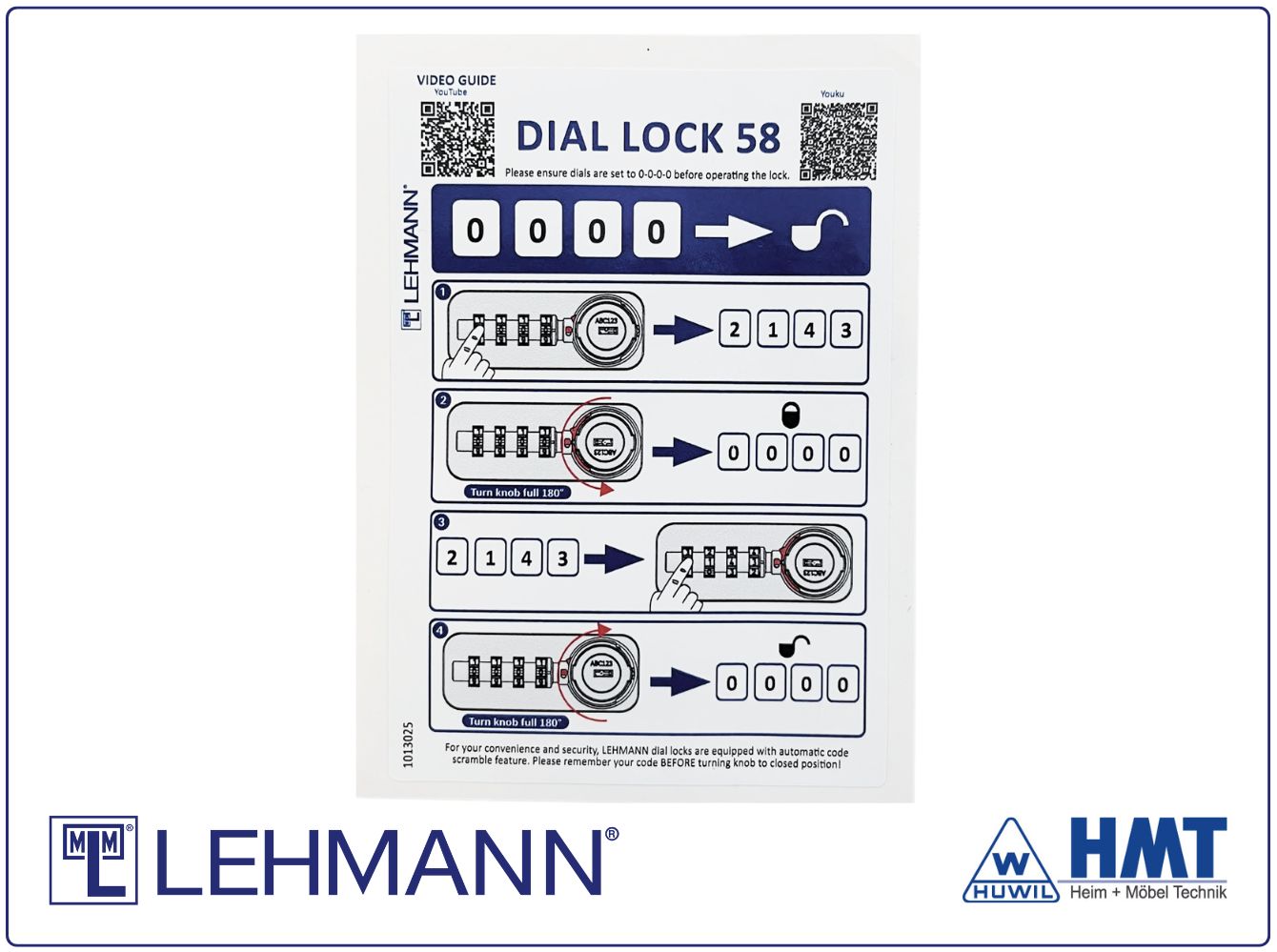 MLM Klebeetikett für Dial Lock 58 / für linke Türen MLM Klebeetikett für Dial Lock 58 / für linke Türen