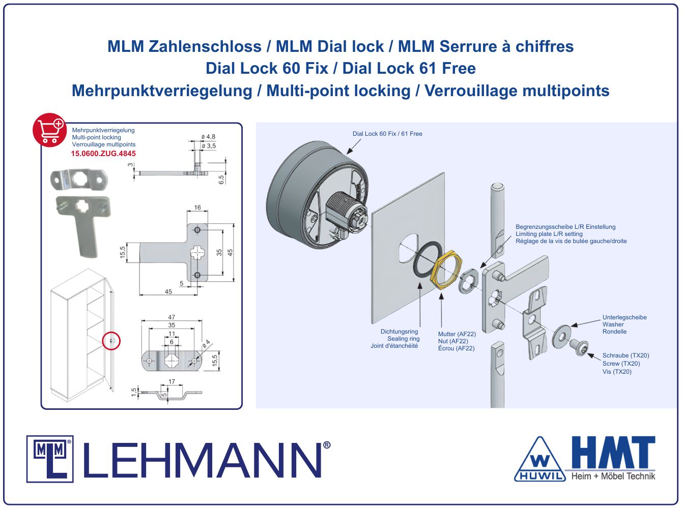 MLM Zahlenschloss Typ Dial Lock 61 Free - [G] / rs + ls / Z0001 / Schwarz