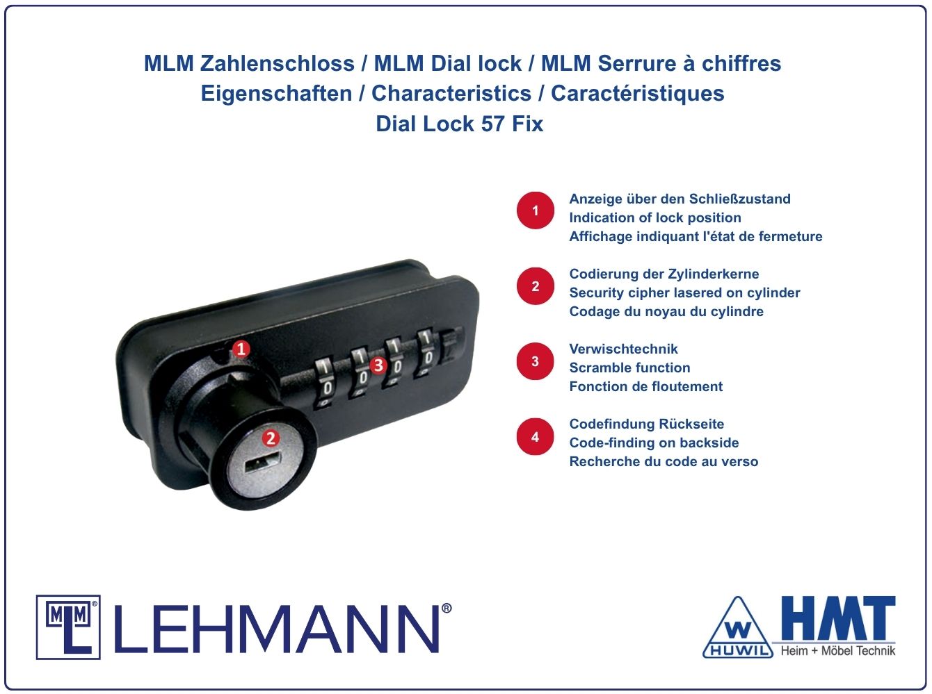 MLM Schloss Typ Dial Lock 57.01 Fix - [B] / ls / Z0001 / G