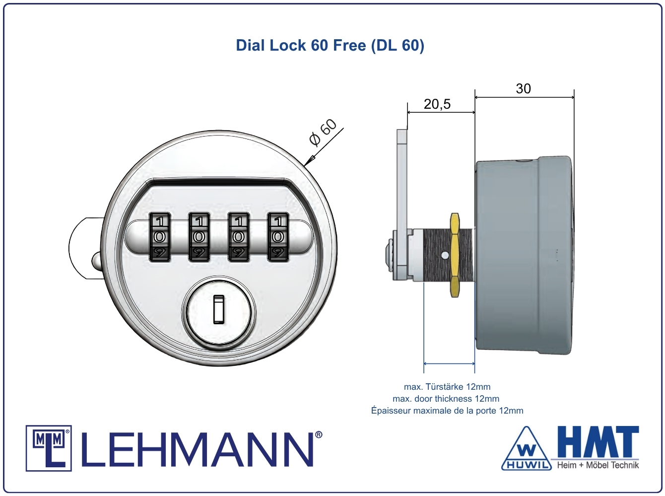 MLM Schloss Typ 60 - Fix / Dial Lock 60 - für Riegel / rund