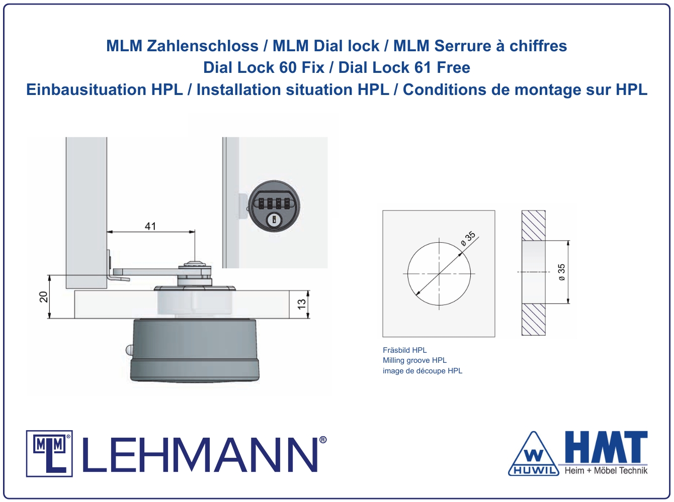MLM Schloss Typ 60 - Fix / Dial Lock 60 - für Riegel / rund