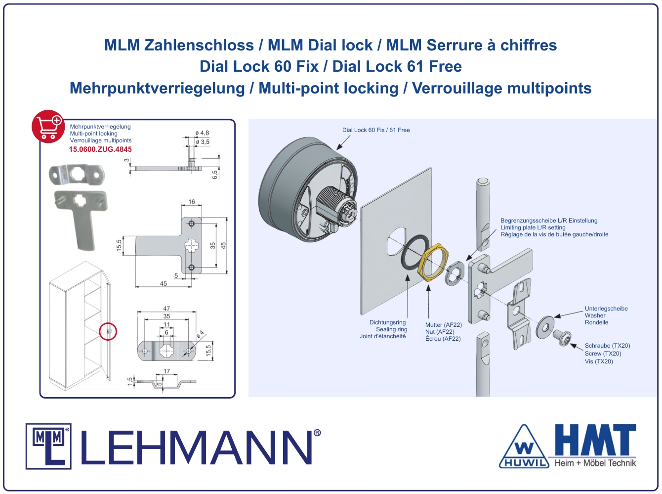 MLM Schloss Typ 60 - Fix / Dial Lock 60 - für Riegel / rund