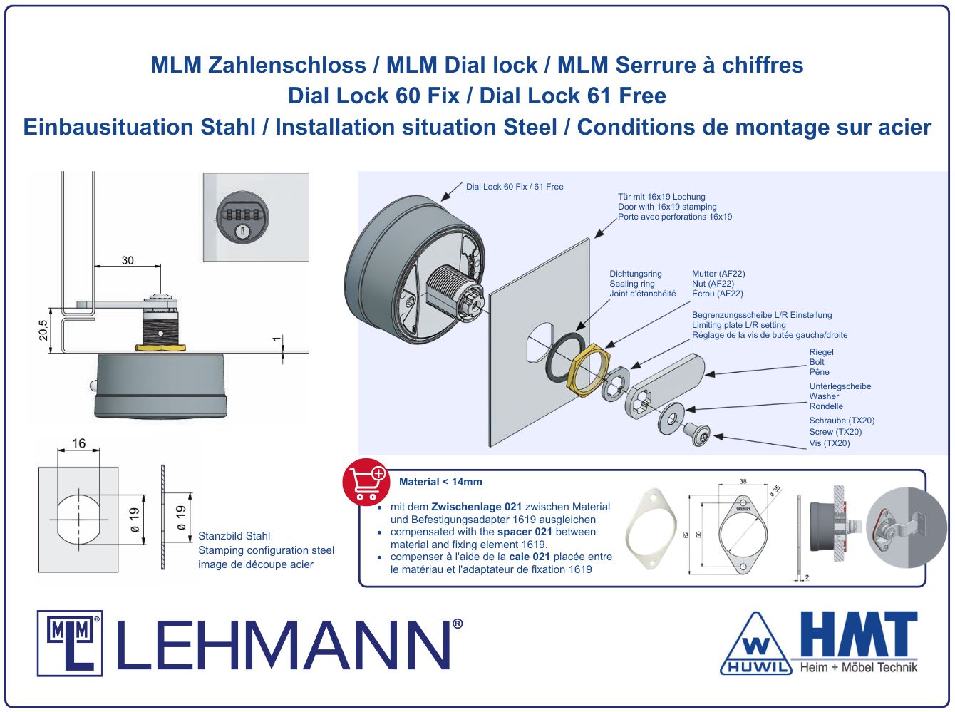 MLM Zahlenschloss Typ Dial Lock 61 Free - [G] / rs + ls / Z0001 / Schwarz