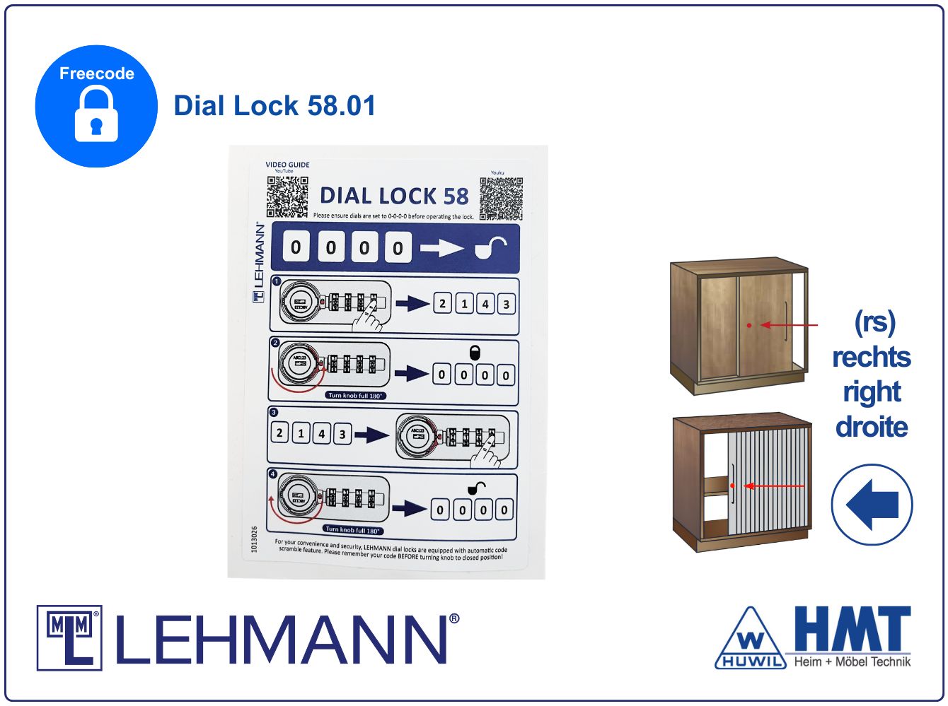 MLM Klebeetikett für Dial Lock 58 / für rechte Türen MLM Klebeetikett für Dial Lock 58 / für rechte Türen