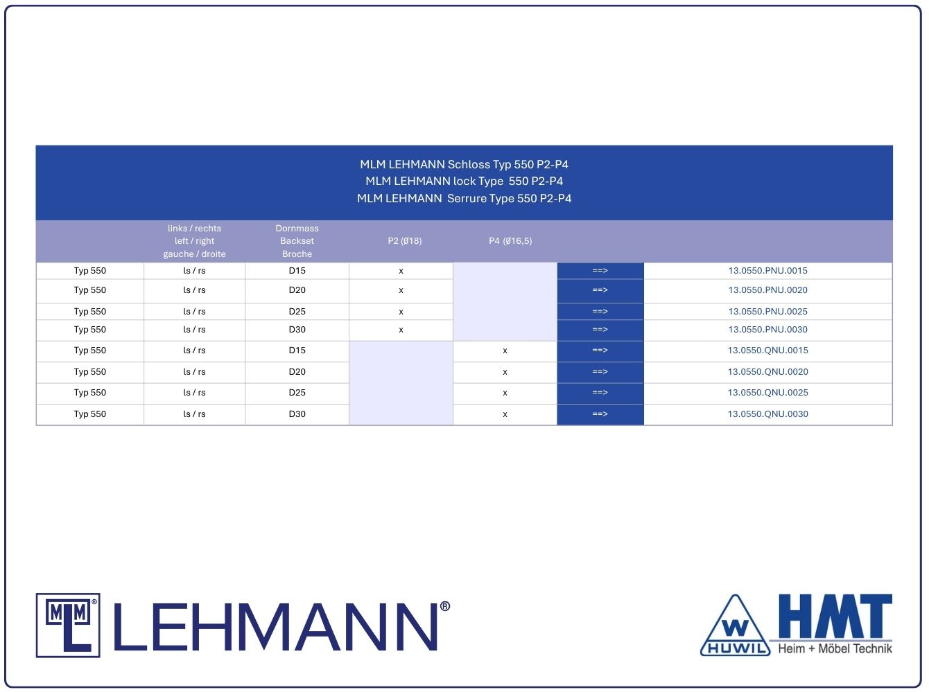MLM Schloss Typ 550 P2 - D30 / rs + ls MLM Schloss Typ 550 P2 - D30 / rs + ls
