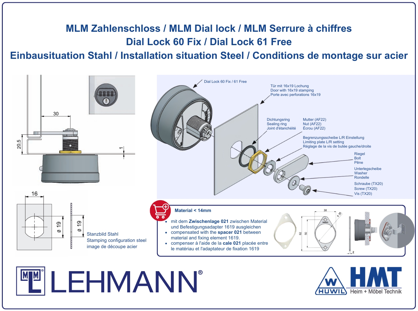 MLM Schloss Typ 60 - Fix / Dial Lock 60 - für Riegel / rund MLM Schloss Typ 60 - Fix / Dial Lock 60 - für Riegel / rund