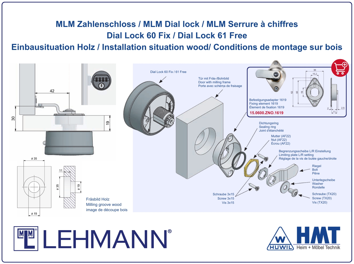 MLM Schloss Typ 60 - Fix / Dial Lock 60 - für Riegel / rund