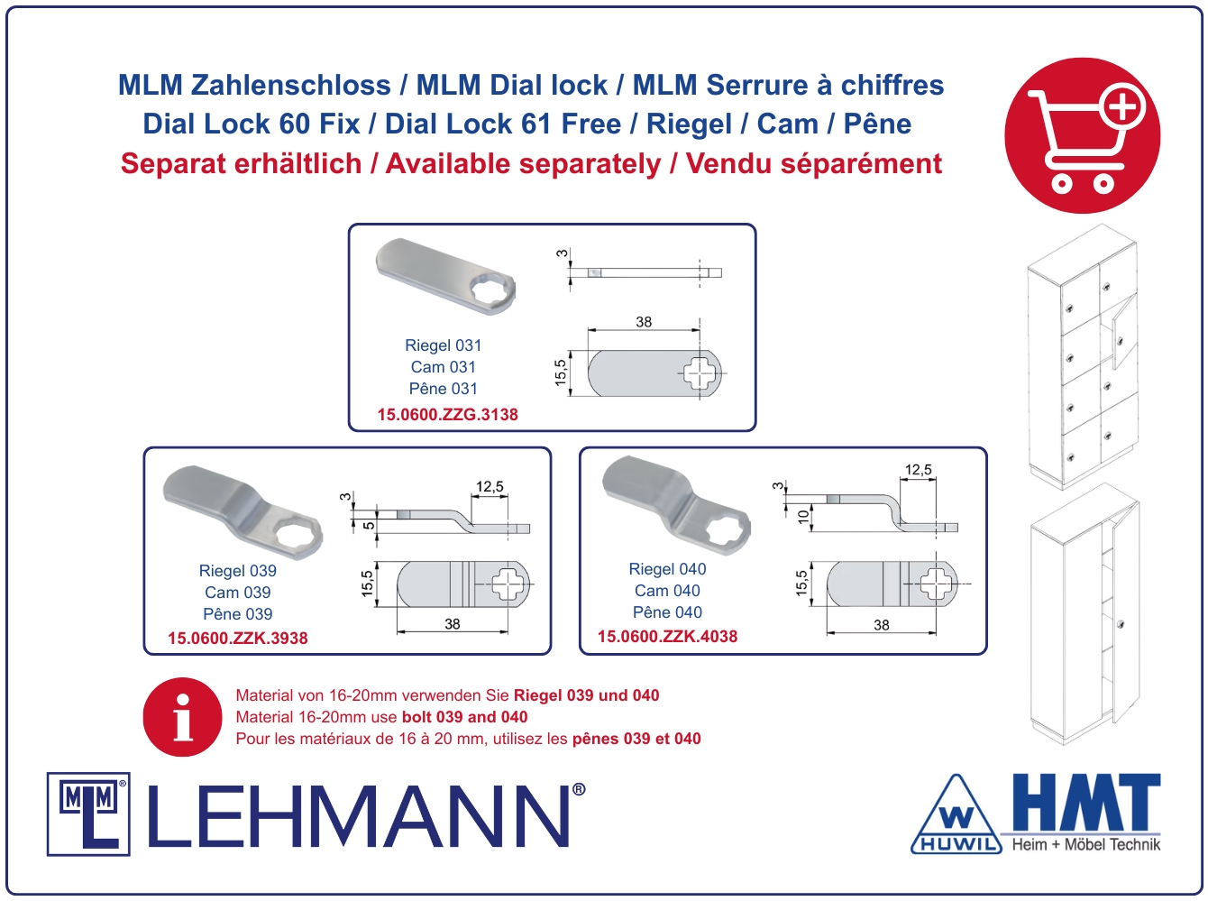 MLM Schloss Typ 60 - Fix / Dial Lock 60 - für Riegel / rund