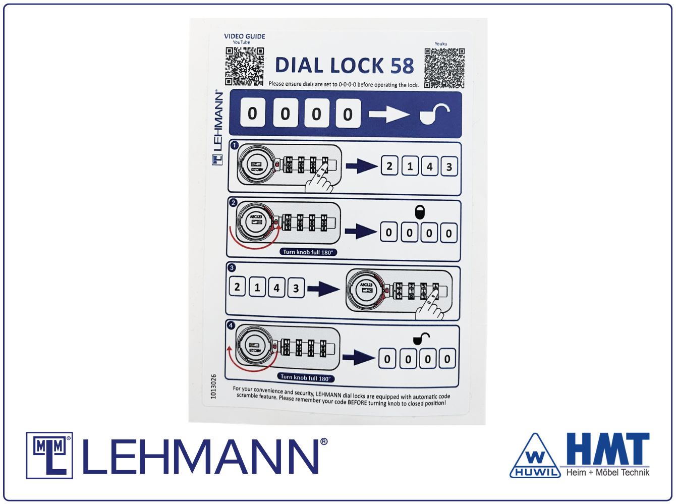 MLM Klebeetikett für Dial Lock 58 / für rechte Türen MLM Klebeetikett für Dial Lock 58 / für rechte Türen